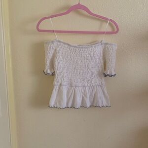 NWT Moon River White Smocked Off-Shoulder Blouse